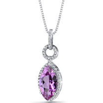 Created Pink Sapphire Marquise Pendant Necklace Sterling Silver 3.5 Carats SP11228