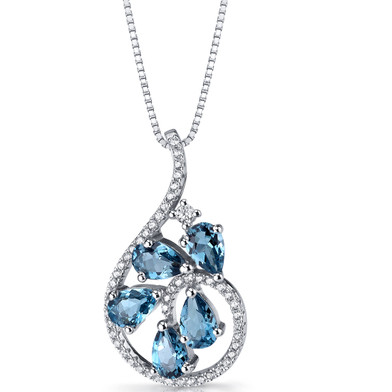 London Blue Topaz Dewdrop Pendant Necklace Sterling Silver 2.5 Carats SP11248