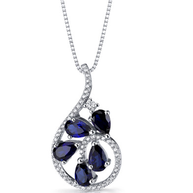 Created Blue Sapphire Dewdrop Pendant Necklace Sterling Silver 2.5 Carats SP11250