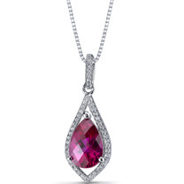 Created Ruby Teardrop Pendant Necklace Sterling Silver 4 Carats SP11258