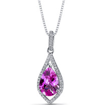 Created Pink Sapphire Teardrop Pendant Necklace Sterling Silver 4 Carats SP11260