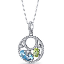 Swiss Blue Topaz and Peridot Double Hoop Pendant Necklace Sterling Silver 1.5 Carats SP11282