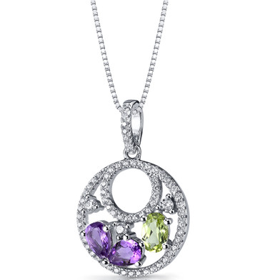 Amethyst and Peridot Double Hoop Pendant Necklace Sterling Silver 1 Carats SP11286