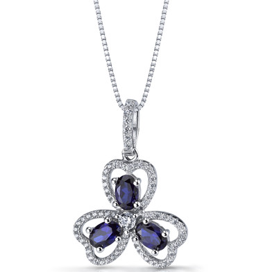 Created Blue Sapphire Trinity Pendant Necklace Sterling Silver 1.5 Carats SP11302