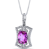 Created Pink Sapphire Art Deco Pendant Necklace Sterling Silver 4.5 Carats SP11314