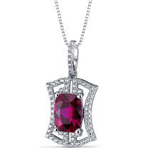 Created Ruby Art Deco Pendant Necklace Sterling Silver 4.75 Carats SP11316