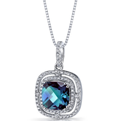 Simulated Alexandrite Cushion Cut Pendant Necklace Sterling Silver 4.25 Carats SP11320