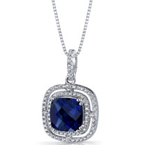 Created Blue Sapphire Cushion Cut Pendant Necklace Sterling Silver 4.25 Carats SP11322