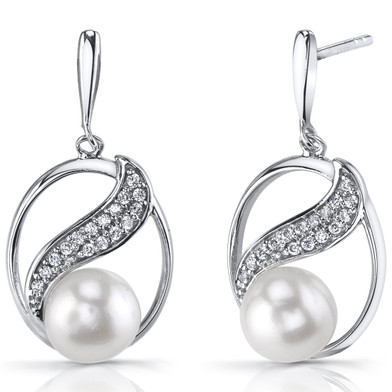 7.0mm Freshwater Cultured White Pearl Artemis Sterling Silver Earrings SE8708