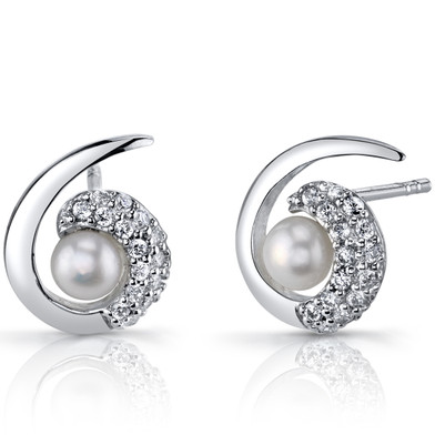 4.5mm Freshwater Cultured White Pearl Casual Sterling Silver Earrings SE8714