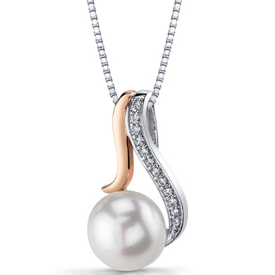 10.00mm Freshwater Cultured White Pearl Rose Goldtone Sterling Silver Pendant Necklace SP11328