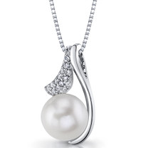 Sterling Silver 10.00mm Freshwater Cultured White Pearl Moonflower Pendant Necklace SP11330