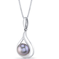 Sterling Silver 10.00mm Freshwater Cultured Grey Pearl Pendant Necklace SP11332