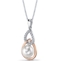 10.00mm Freshwater Cultured White Pearl Rose Goldtone Sterling Silver Pendant Necklace SP11338