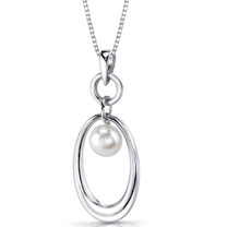 Sterling Silver 8.0mm Freshwater Cultured White Pearl Angels Halo Pendant Necklace SP11340