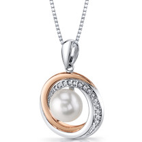 Rose Goldtone 9.0mm Freshwater Cultured White Pearl Halo Sterling Silver Pendant Necklace SP11342