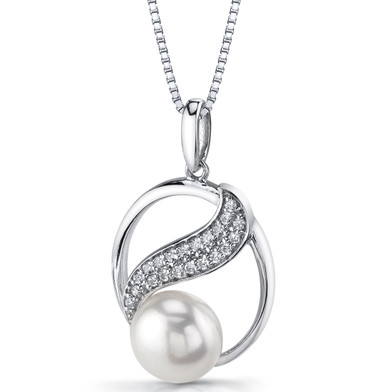 9.0mm Freshwater Cultured White Pearl Artemis Sterling Silver Pendant Necklace SP11344