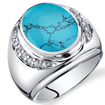 Mens Oval Cut Simulated Turquoise Godfather Ring Sterling Silver Sizes 8 To 13 SR11506