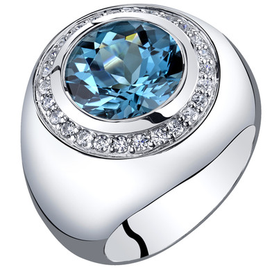 Mens 5.50 Carats London Blue Topaz Signet Ring Sterling Silver Sizes 8 to 13 SR11522