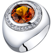 Mens 6 Carats Created Cognac Sapphire Signet Ring Sterling Silver Sizes 8 to 13 SR11524