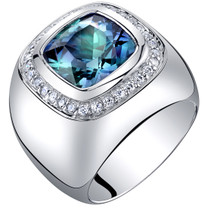 Mens 7 Carats Simulated Alexandrite Ring Sterling Silver Cushion Cut Sizes 8 to 13 SR11526