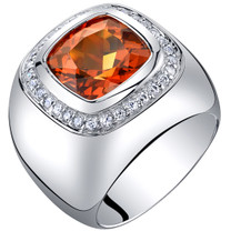Mens 7.50 Carats Created Padparadscha Sapphire Ring Sterling Silver Sizes 8 to 13 SR11528