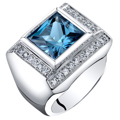 Mens 5 Carats London Blue Topaz Ring Sterling Silver Princess Cut Sizes 8 to 13 SR11534