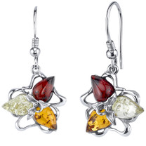 Baltic Amber Star Leaf Dangle Earrings Sterling Silver Multiple Color SE8724