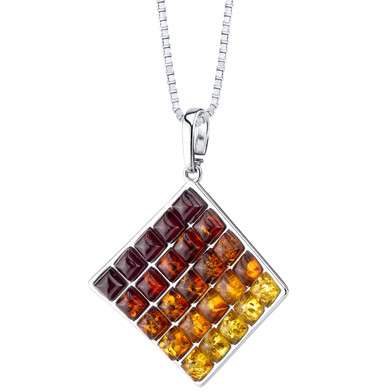 Baltic Amber Waffle Pattern Pendant Necklace Sterling Silver Multiple Color SP11348