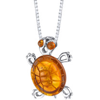 Baltic Amber Turtle Pendant Necklace Sterling Silver Multiple Color SP11350