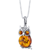 Baltic Amber Owl Pendant Necklace Sterling Silver Multiple Color SP11352