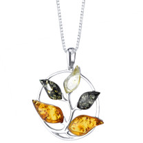 Baltic Amber Tree Pendant Necklace Sterling Silver Multiple Color SP11356