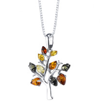 Baltic Amber Tree of Life Pendant Necklace Sterling Silver Multiple Color SP11358