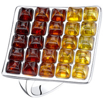 Baltic Amber Waffle Pattern Ring Multiple Color Sterling Silver Sizes 5-9 SR11556