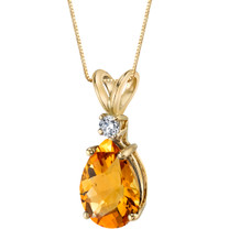14 Karat Yellow Gold Pear Shape 1.50 Carats Citrine Diamond Pendant