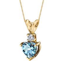 14 Karat Yellow Gold Heart Shape 0.75 Carats Aquamarine Diamond Pendant