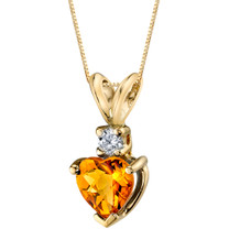 14 Karat Yellow Gold Heart Shape 0.75 Carats Citrine Diamond Pendant