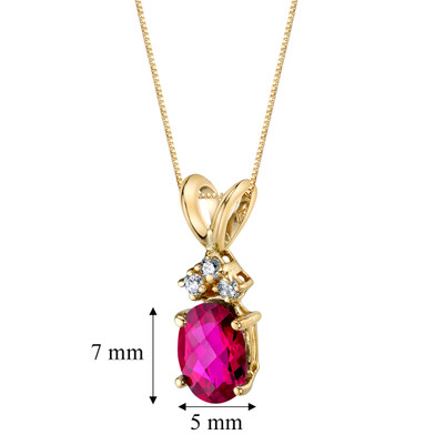 14 Karat Yellow Gold Oval Shape 1.00 Carats Created Ruby Diamond Pendant P9674