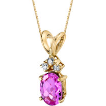 14 Karat Yellow Gold Oval Shape 1.00 Carats Created Pink Sapphire Diamond Pendant P9678