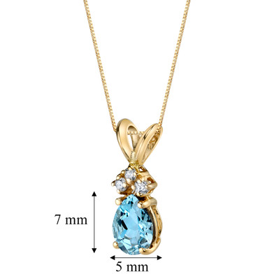 14 Karat Yellow Gold Pear Shape 0.50 Carats Aquamarine Diamond Pendant P9686
