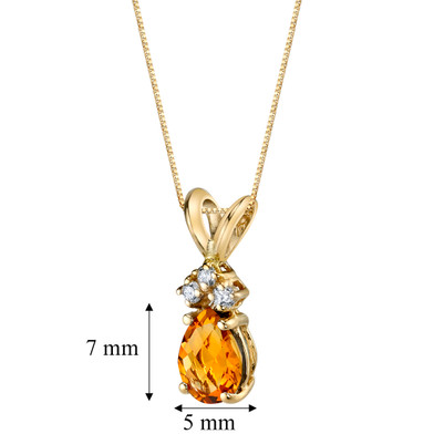 14 Karat Yellow Gold Pear Shape 0.75 Carats Citrine Diamond Pendant P9690