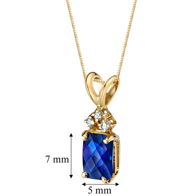 14 Karat Yellow Gold Radiant Cut 1.25 Carats Created Blue Sapphire Diamond Pendant P9730