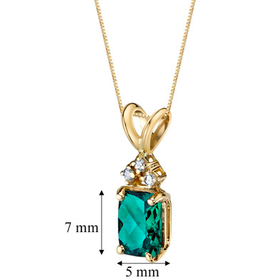 14 Karat Yellow Gold Radiant Cut 1.00 Carats Created Emerald Diamond Pendant P9736