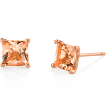 14K Rose Gold Princess Cut 2.00 Carats Morganite Stud Earrings E19126