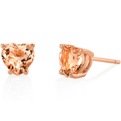 14K Rose Gold Heart Shape 1.50 Carats Morganite Stud Earrings E19128