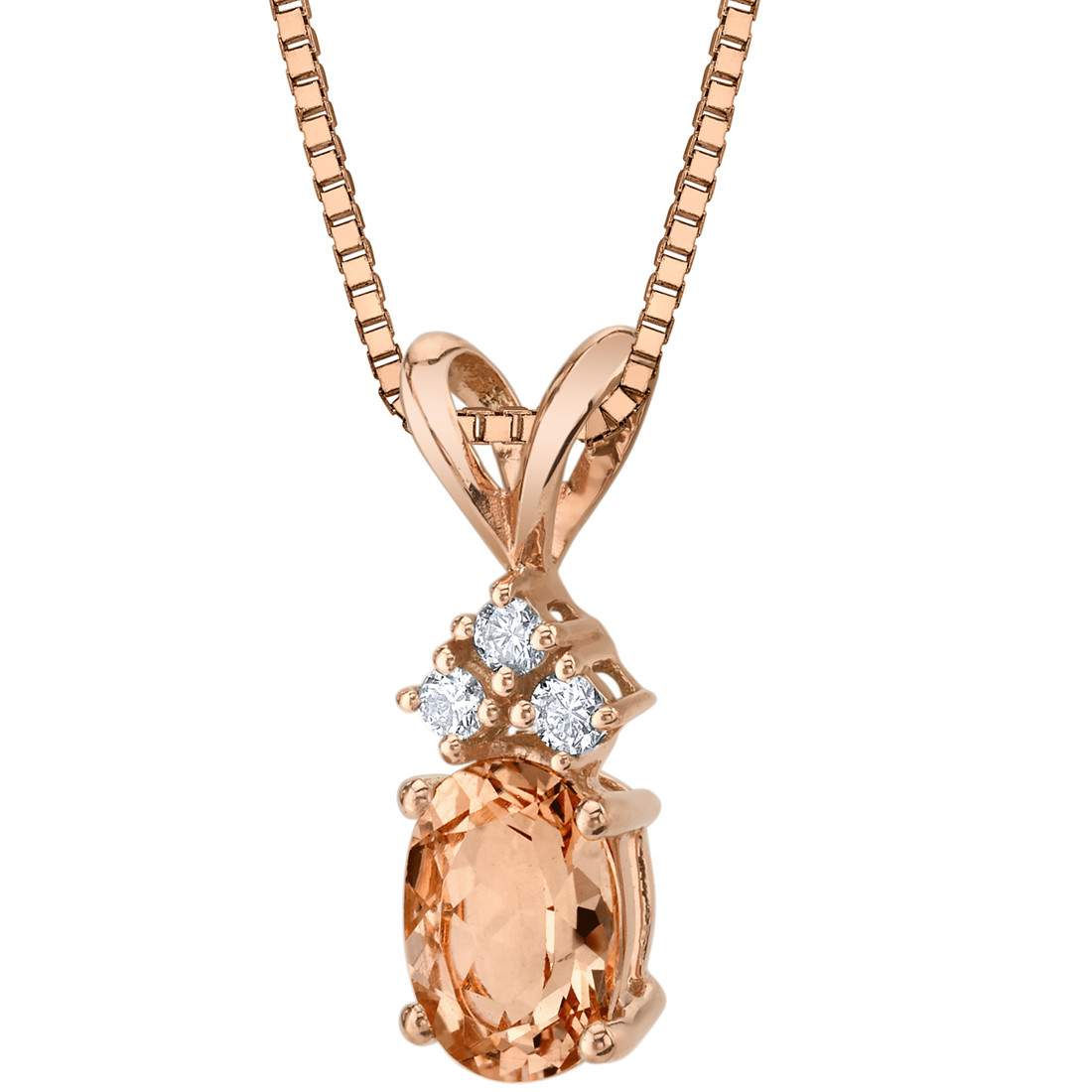 14 Karat Rose Gold Oval Shape 0.75 Carats Morganite Diamond Pendant