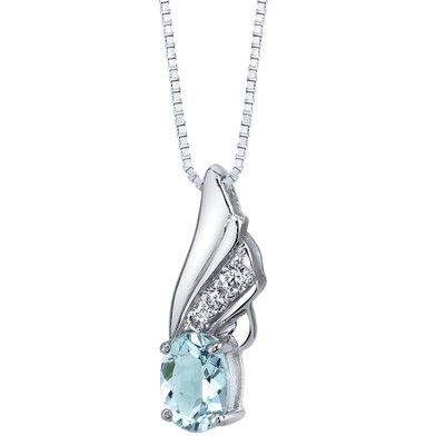 Aquamarine Angel Wing Pendant Necklace Sterling Silver 1.25 carats SP11360