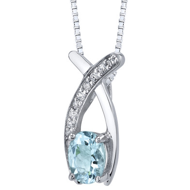 Aquamarine Pendant Necklace Sterling Silver Oval Shape 0.75 carats SP11362