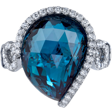 13.75 carats London Blue Topaz Diamond Ring 14K White Gold