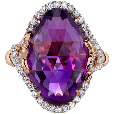 12.50 carats Amethyst Diamond Empress Ring 14K Rose Gold